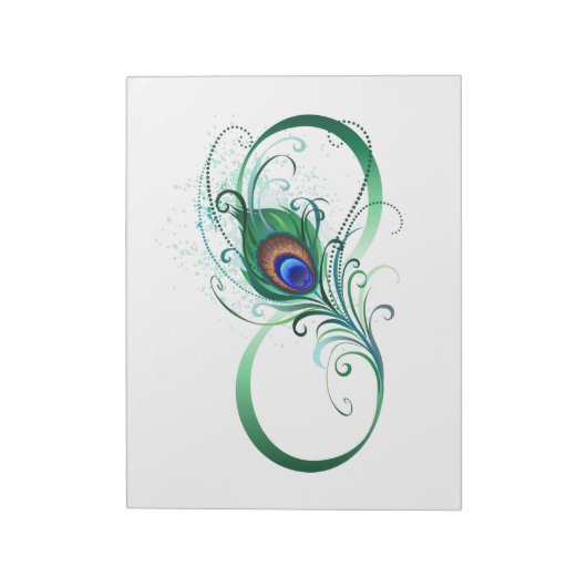 Unendlichkeitssymbol mit Peacock Feather Notizblock (Rotiert)