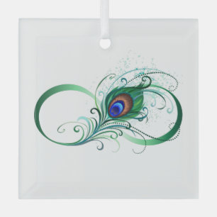 Unendlichkeitssymbol mit Peacock Feather Ornament Aus Glas