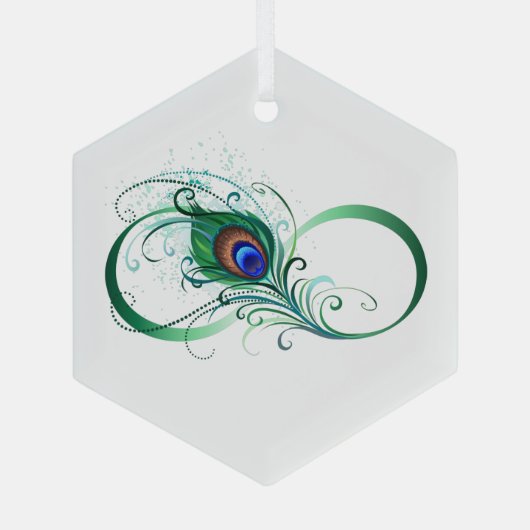 Unendlichkeitssymbol mit Peacock Feather Ornament Aus Glas (Rückseite)
