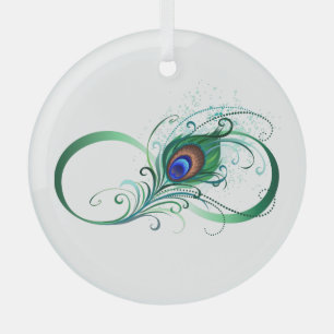 Unendlichkeitssymbol mit Peacock Feather Ornament Aus Glas
