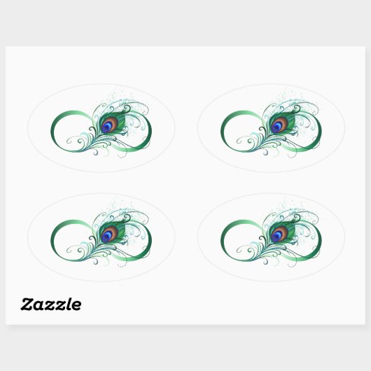 Unendlichkeitssymbol mit Peacock Feather Ovaler Aufkleber (Blatt)