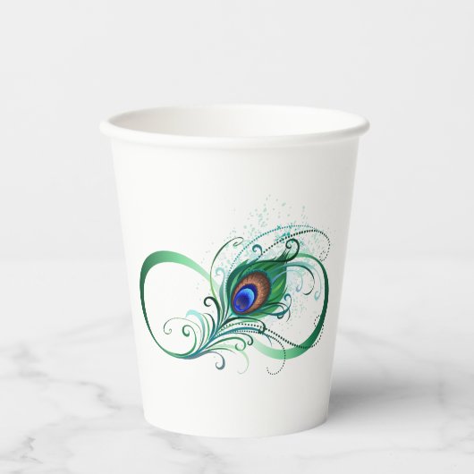 Unendlichkeitssymbol mit Peacock Feather Pappbecher (Vorderseite)