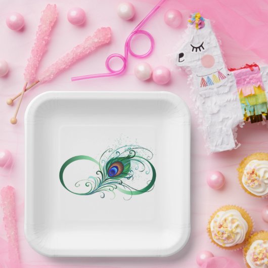 Unendlichkeitssymbol mit Peacock Feather Pappteller (Party)