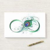 Unendlichkeitssymbol mit Peacock Feather Post-it Klebezettel (Auf Schreibtisch)