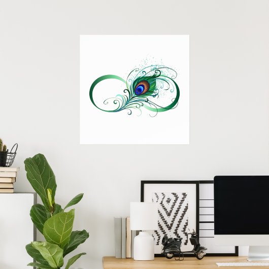 Unendlichkeitssymbol mit Peacock Feather Poster (Heimbüro)