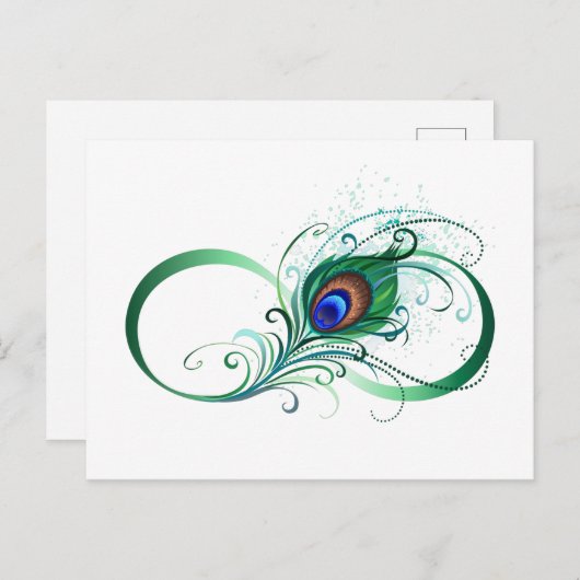 Unendlichkeitssymbol mit Peacock Feather Postkarte (Vorne/Hinten)