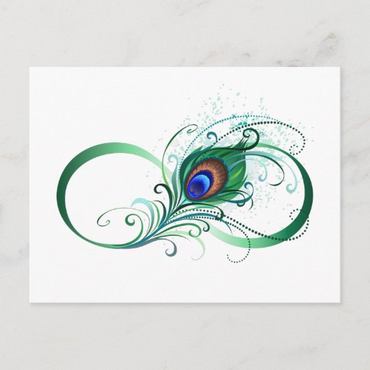 Unendlichkeitssymbol mit Peacock Feather Postkarte (Vorderseite)
