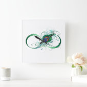 Unendlichkeitssymbol mit Peacock Feather Quadratische Wanduhr (Zuhause)