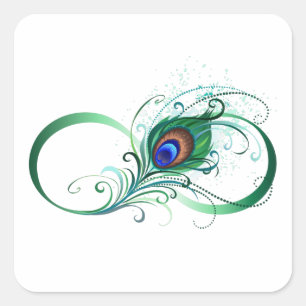 Unendlichkeitssymbol mit Peacock Feather Quadratischer Aufkleber