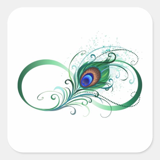 Unendlichkeitssymbol mit Peacock Feather Quadratischer Aufkleber (Vorderseite)