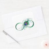 Unendlichkeitssymbol mit Peacock Feather Quadratischer Aufkleber (Umschlag)