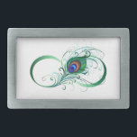 Unendlichkeitssymbol mit Peacock Feather Rechteckige Gürtelschnalle<br><div class="desc">Das Symbol der Unendlichkeit mit einer hellen,  grünen,  künstlerischen Pfauenfeder auf weißem Hintergrund. Tattoo-Stil.</div>