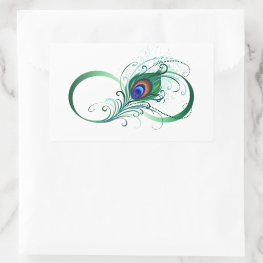 Unendlichkeitssymbol mit Peacock Feather Rechteckiger Aufkleber (Tasche)