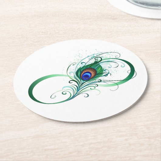 Unendlichkeitssymbol mit Peacock Feather Runder Pappuntersetzer (Angewinkelt)