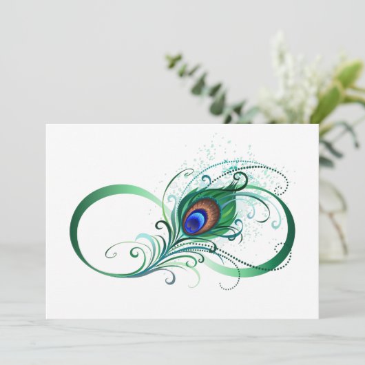 Unendlichkeitssymbol mit Peacock Feather Save The Date (Stehend Vorderseite)