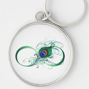 Unendlichkeitssymbol mit Peacock Feather Schlüsselanhänger