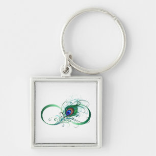 Unendlichkeitssymbol mit Peacock Feather Schlüsselanhänger