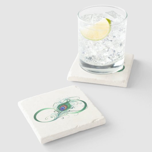 Unendlichkeitssymbol mit Peacock Feather Steinuntersetzer (Seitenansicht)