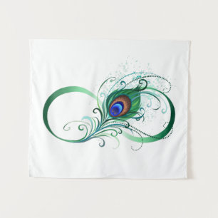 Unendlichkeitssymbol mit Peacock Feather Wandteppich