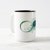 Unendlichkeitssymbol mit Peacock Feather Zweifarbige Tasse (Vorderseite Links)