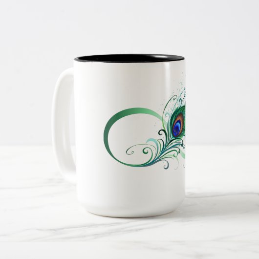 Unendlichkeitssymbol mit Peacock Feather Zweifarbige Tasse (Vorderseite Links)