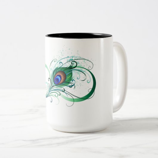 Unendlichkeitssymbol mit Peacock Feather Zweifarbige Tasse (VorderseiteRechts)