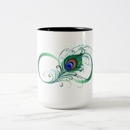 Unendlichkeitssymbol mit Peacock Feather Zweifarbige Tasse (Mittel)
