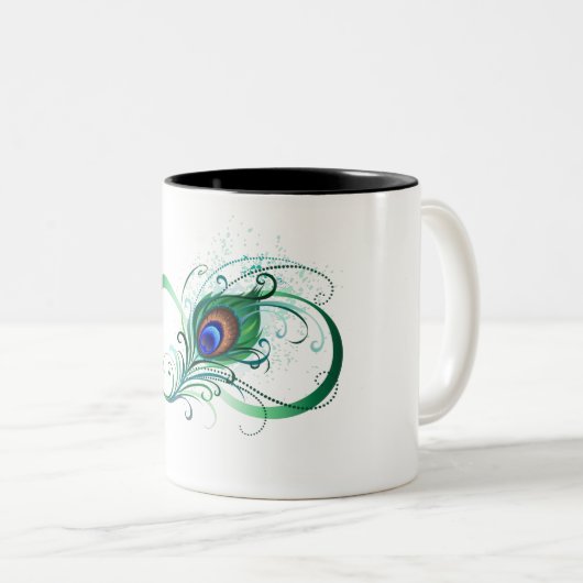 Unendlichkeitssymbol mit Peacock Feather Zweifarbige Tasse (VorderseiteRechts)