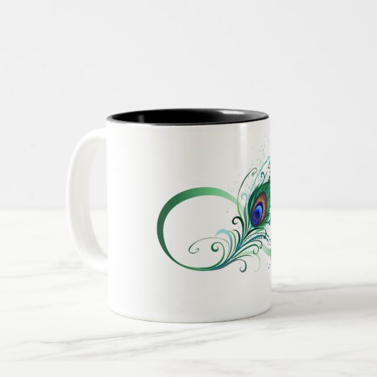 Unendlichkeitssymbol mit Peacock Feather Zweifarbige Tasse (Vorderseite Links)