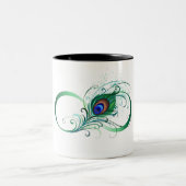 Unendlichkeitssymbol mit Peacock Feather Zweifarbige Tasse (Mittel)