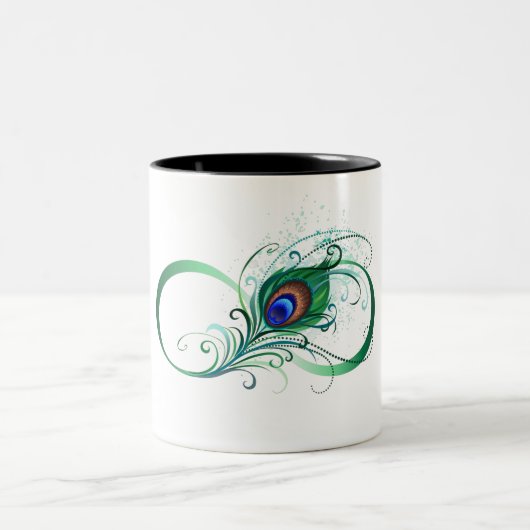 Unendlichkeitssymbol mit Peacock Feather Zweifarbige Tasse (Mittel)
