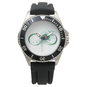 Unendlichkeitssymbol mit Pfauenfeder Armbanduhr