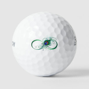 Unendlichkeitssymbol mit Pfauenfeder Golfball