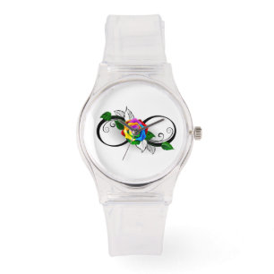 Unendlichkeitssymbol mit Rainbow-Rose Armbanduhr