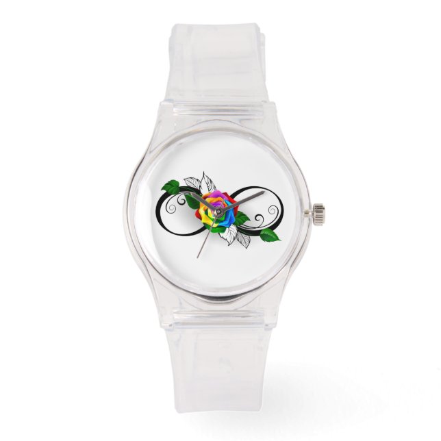 Unendlichkeitssymbol mit Rainbow-Rose Armbanduhr (Vorderseite)