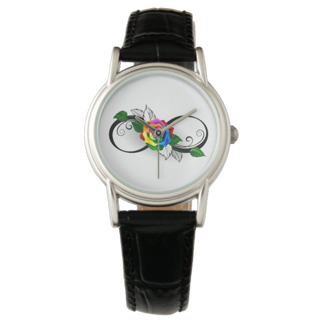 Unendlichkeitssymbol mit Rainbow-Rose Armbanduhr (Vorderseite)