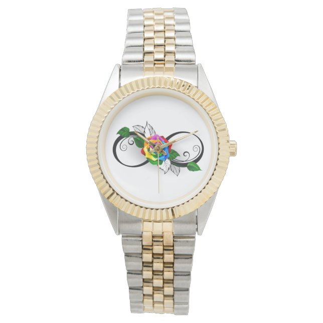 Unendlichkeitssymbol mit Rainbow-Rose Armbanduhr (Vorderseite)