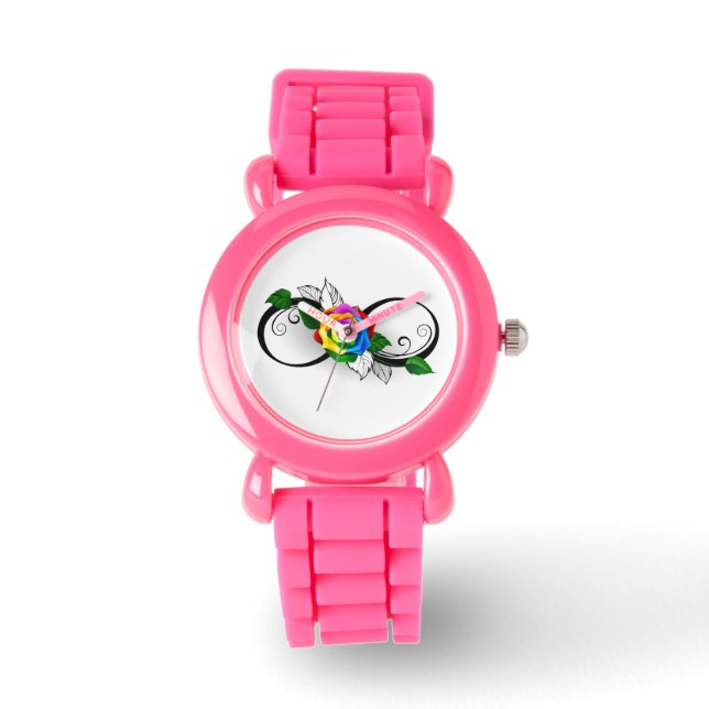 Unendlichkeitssymbol mit Rainbow-Rose Armbanduhr (Vorderseite)