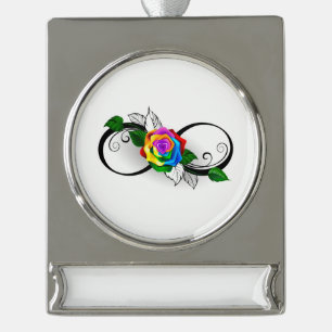 Unendlichkeitssymbol mit Rainbow-Rose Banner-Ornament Silber