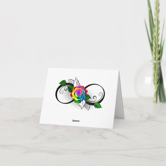Unendlichkeitssymbol mit Rainbow-Rose Dankeskarte (Rückseite)