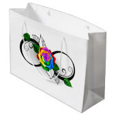 Unendlichkeitssymbol mit Rainbow-Rose Große Geschenktüte (Rückseite Schrägansicht)