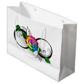 Unendlichkeitssymbol mit Rainbow-Rose Große Geschenktüte (Vorderseite Schrägansicht)