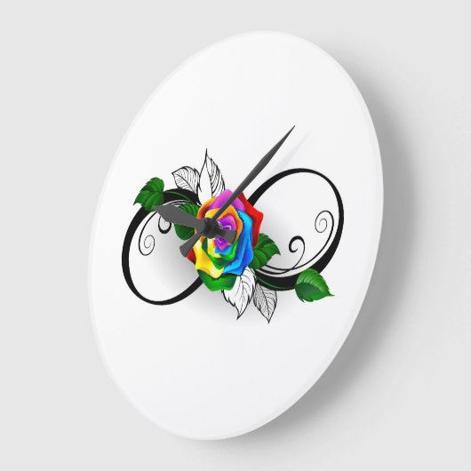 Unendlichkeitssymbol mit Rainbow-Rose Große Wanduhr (Winkel)