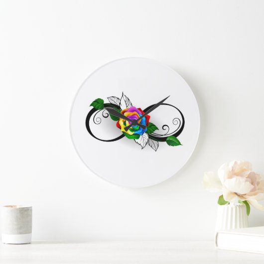 Unendlichkeitssymbol mit Rainbow-Rose Große Wanduhr (Zuhause)