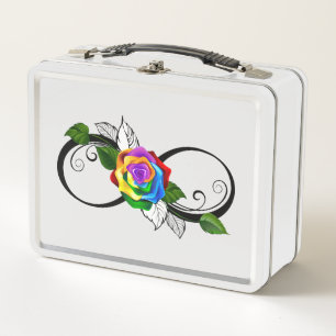 Unendlichkeitssymbol mit Rainbow-Rose Metall Brotdose