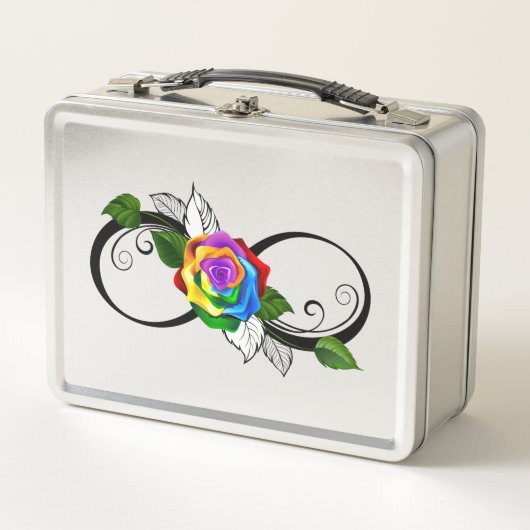 Unendlichkeitssymbol mit Rainbow-Rose Metall Brotdose (Vorderseite)