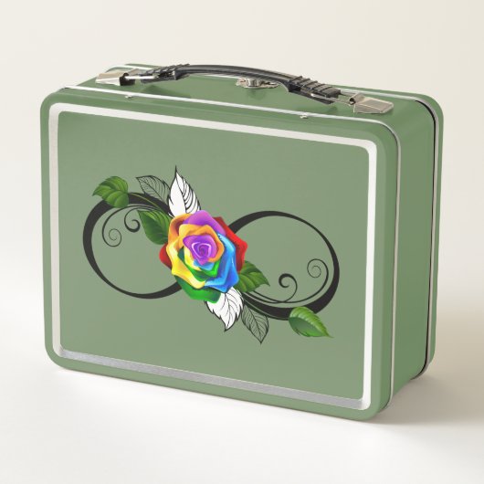 Unendlichkeitssymbol mit Rainbow-Rose Metall Brotdose (Rückseite)