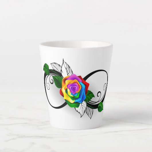 Unendlichkeitssymbol mit Rainbow-Rose Milchtasse (Vorderseite)