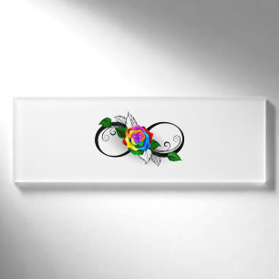 Unendlichkeitssymbol mit Rainbow-Rose Namenschild