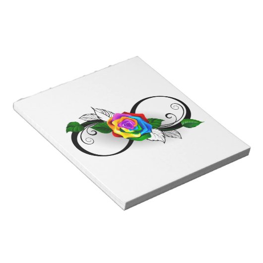 Unendlichkeitssymbol mit Rainbow-Rose Notizblock (angewinkelt)